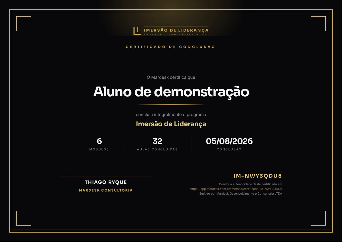 O certificado de conclusão, com nome e código de conferência